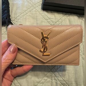 Ysl Saint Laurent CASSANDRE MATELASSÉ FLAP CARD CASE. Dark Beige. lightly used.